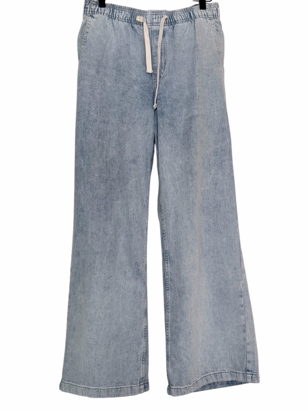 Gap High Rise Wide Leg Pull On Elastic Waistband Drawstring Jeans Fading Pockets